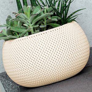 Round Splofy <b>Bowl</b> plastic <b>planter</b> with reservoir in mocha color 14.4 (length) x 14.4 (width) x 11 (height) cm - Product Image 6
