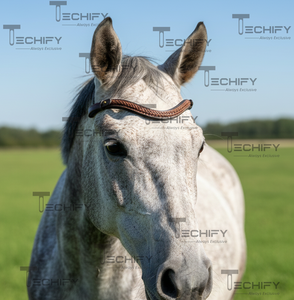 Bandeau de tête de cheval en cuir brun tressé artisanal |   Bride de tête de style occidental incurvée |   Accessoire d'équitation durable - Product Image 4