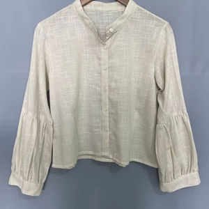 Vestido informal holgado de manga larga de Asia occidental, vestido estampado de lino con cuello en V, almohadilla en el pecho, ropa de casa MIDI fina para uso diario para mujer - Product Image 1