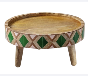 Soporte de pastel con incrustaciones de nácar superventas, bandeja de madera para cumpleaños, polvo blanco clásico, plato para servir pasteles de boda, decoración - Product Image 4