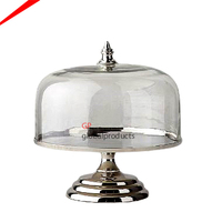 Support à gâteau en métal poli en acier inoxydable, de haute qualité et de luxe, dôme de verre, design de tasse, support à pâtisserie pour le mariage