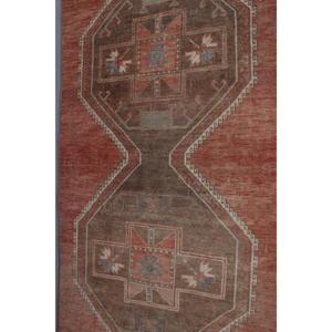 พรมขนาด 2.3x13.1 ฟุต, พรมตุรกีโบราณ, พรมขนสัตว์ลายดอกไม้สีน้ำตาลแดง - Product Image 5