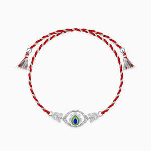 Elegantes colgantes y dijes finos de plumas de pavo real de plata Rakhi - Product Image 3