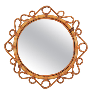 Artisanat indien Design floral personnalisé Miroir mural en rotin arrondi Décoration intérieure de style moderne pour hôtel et restaurant pour cadeaux - Product Image 1