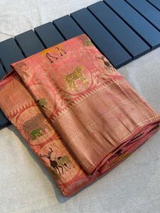 ชุดส่าหรีผ้าไหมสำหรับผู้หญิงและเด็กผู้หญิงเสื้อส่าหรีพิมพ์ลาย Kanchipuram แบบอินเดียดีไซน์ล่าสุด - Product Image 5