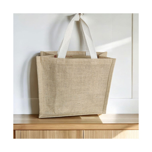 High Quality Jute Large Capacity Zipper Shopping <b>Bag</b> Durable Fabric <b>Drawstring</b> Cover Indian Supplier Printed <b>Makeup</b> Low Price - Product Image 3