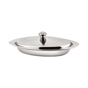 Casserole de service ovale classique en acier inoxydable avec couvercle poli miroir et couvercle durable - Product Image 1