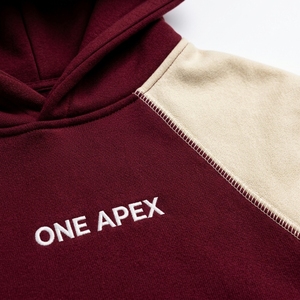 Sweat-shirt décontracté surdimensionné pour homme, couleur bordeaux crème, à manches raglan, avec poche kangourou et doublure polaire contrastante, personnalisable - Product Image 5