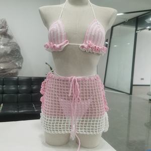 Nouveau produit en crochet personnalisé 100% Coton Écologique, Robe de plage style bikini à col en V, Maillot de bain tube mode avec logo frontal et design de taille, pour séance photo - Product Image 1