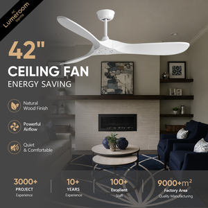 42 Inch Nordic <b>Ceiling</b> <b>Fan</b> Without Light White Finish with 3 Solid Wood Blades and <b>Remote</b> <b>Control</b> for Bedroom Living Room - Product Image 1
