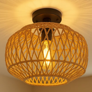 LAMPE SUSPENSION MODERNE ÉCOLOGIQUE LED POUR LA MAISON, L'HÔTEL, LE RESTAURANT, DÉCORATIVE, AVEC ABAT-JOUR EN MATEL ET EN JUTE - Product Image 3