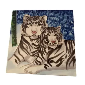 Tigre Blanco Decorativo Arte de la pared Azulejo de cerámica 8x8 Pinturas de animales Nuevo regalo Backsplash - Product Image 1