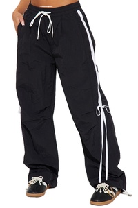 Womens Wide Leg Nylon Track Pants Side Stripe <b>Drawstring</b> Bow Detail Casual Streetwear Men's Pants & <b>Trousers</b> - Product Image 6