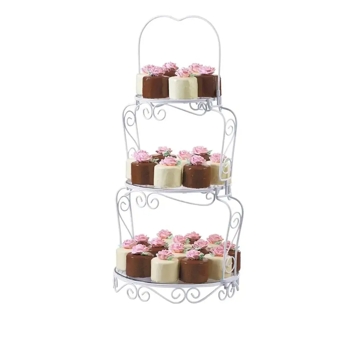 Moderne Party Metall Kuchenst änder 3 Tier Runde Einzigartiges Design Weißer Eisen rahmen Acryl platte mit Griff für Hochzeits dekoration