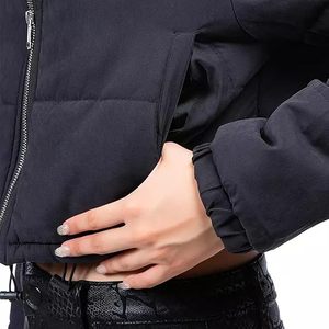 Chaqueta acolchada corta para mujer, abrigo hinchado de manga larga con cuello levantado y cremallera, prendas de vestir acolchadas con cordón y bolsillos 2025 - Product Image 1