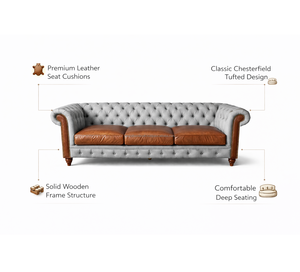 Canapé Chesterfield à trois places élégant et stylé, design intemporel et élégant, parfait pour les salons spacieux et les intérieurs contemporains - Product Image 2
