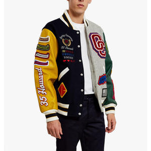 Premium Lightweight Men's 100% Cotton Varsity Jacket Fashionable Casual Fit Stand Collar Contrast Sleeves Front Closure - Product Image 1