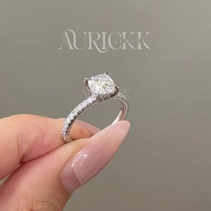 แหวนหมั้นทรงคุชชั่นประดับโมอิสซาไนต์ชุบทอง 14K แบบไมโครเพฟ สไตล์คลาสสิก เหมาะสำหรับเป็นของขวัญวันครบรอบแต่งงาน งานเลี้ยง ชุบโรเดียม - Product Image 5