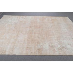 พรมตุรกีโบราณขนาดใหญ่ 6.7x10.1 ฟุต พรมขนสัตว์สีเบจ - Product Image 3