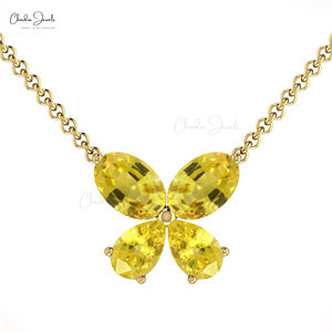 Collar de zafiro amarillo genuino hecho a mano 1,30 TCW, conjunto de puntas de oro auténtico de 14K, elegante y delicado proveedor indio, joyería fina para boda - Product Image 1