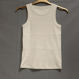 Camiseta sin mangas de cuello redondo de algodón acanalado largo para mujer de alta calidad tela de Jersey transpirable informal personalizada - Product Image 1