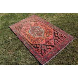 3,7x6,2 ft Rug, Vintage Turkish Rug, <b>Red</b> <b>Wool</b> Rug - Product Image 4