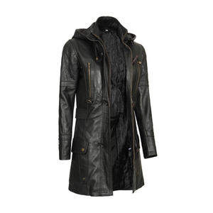 เสื้อโค้ทหนังแท้สำหรับผู้หญิงผิวสีดำ แขนยาว บุขนเป็ดหนา ซับในไนลอน ระบายอากาศได้ดี ผ้าแคนวาสย้อมสีพื้น หนังแกะแท้ - Product Image 3