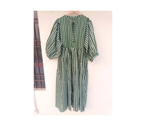 Vestido verde con estampado de bloques bohemios para mujer, vestido largo verde de algodón de verano, vestido Maxi indio de algodón con estampado Handblock para fiestas - Product Image 1