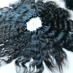 Raw doble trama virgen ondulado indio templo máquina extensiones de cabello humano cutícula alineada onda natural color en negro - Product Image 5