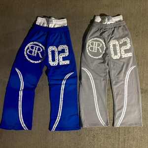 Chándales de Algodón de Primera Calidad, Transpirables, con Bordado Desgastado, Pantalones de Cintura Doble con Corte Acampanado, Chándales Personalizados con Rayas - Product Image 2