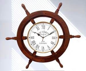 Stylish Antique Nautical Wooden Ship Wheel Wall <b>Clock</b> Durable Eco-Friendly Home Decor Innovative Steering Wheel Design for Gift - Product Image 3
