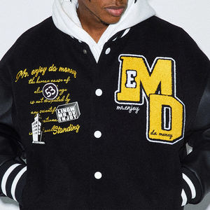 Parche bordado negro de calidad superior Mangas de cuero Letterman Chaquetas OEM Chaqueta universitaria transpirable con bordado de chenilla - Product Image 3