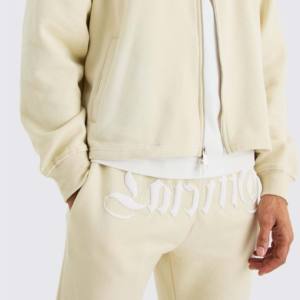 Sweat-shirt à capuche en molleton à fermeture éclair intégrale pour homme de qualité supérieure, manches longues, uni, teinture unie, col rond, coton et polyester mélangés - Product Image 2