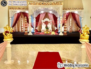 Fascinate Golden Look Mandap Decors Golden Wedding Mandap Fabricante Última tendencia Indian Wedding Mandap Venta Australia - Product Image 5