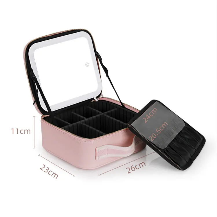 Portable Luxury Carrying Suit Vanity Case Mirror Travel Boxes Professional Cosmetic Organizer Bag Led Makeup Case With Lights