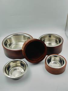 Best Quality wood <b>Bowl</b> Cylindrical Set of 4 Pcs Walnut Finishing <b>Steel</b> <b>Bowls</b> by crescent crafts - Product Image 2