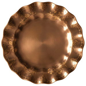 Nordic Wedding Decorative <b>Gold</b> Metal Charger Plate With Leaf <b>Trim</b> Antique Embossed Pattern For Home And Hotel Party Table Decor - Product Image 6