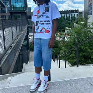 Denim men's shorts Customized Zipper Fly Loose Fit Denim Shorts Baggy Jorts Skate <b>Jeans</b> Wholesale Wash shorts for men - Product Image 5