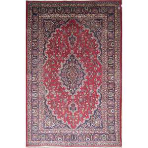 Tapis artisanal noué à la main en laine et coton, design vintage, antidérapant, résistant aux taches, 9'7x6'2 pour salon - Product Image 1