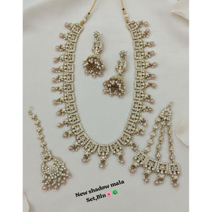 Wholesale High Quality Vintage <b>Gold</b> Plated Crystal Kundan Jewelry <b>Set</b> Long Mala Bridal Wedding Necklace Earrings Maang Tikka - Product Image 1