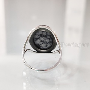 Anillo de Plata de Ley 925 con Obsidiana Natural en Forma de Copo de Nieve para Mujer, Diseño de Joyería para Navidad, Aniversario o San Valentín - Product Image 5