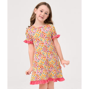 Vestidos con Estampado Floral, Corte en A, Mangas con Volantes de Bambú, para Niñas Grandes, Cintura Natural - Product Image 2