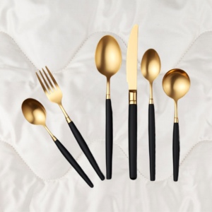 Elegant Dining Stainless Steel <b>Cutlery</b> <b>Set</b> Gold-finished Knife and Forks with Sleek Black Handles Perfect Adding for <b>Portability</b> - Product Image 4
