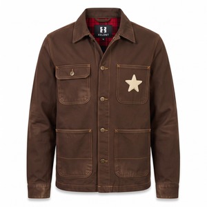 Chaqueta de Trabajo Personalizada de Lona Duck con Forro de Franela Lavada Estilo Vintage, Chaqueta de Trabajo con Estrellas de Chenilla, Ropa Urbana, Venta al por Mayor OEM - Product Image 1