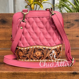 2025 Fashion Hand Tooled Cowhide Leather Zipper Crossbody Bag for Women's High Quality Diamond Lattice Quilted Shoulder Bag - Product Image 1