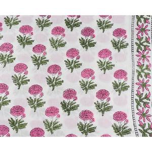 Floral White & Pink 100% Cotton Quilting Fabric by the yard Women Apparel Hand Block Print Running Sewing Fabric - Product Image 3