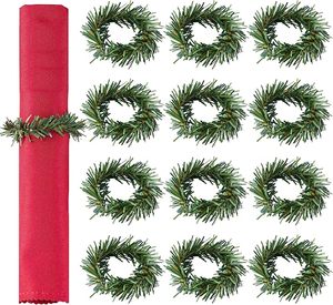 Anneau de serviette de Noël Aiguille de pin artificielle Couronne Anneau de serviette pour Banquet Décoration de table Dîner - Product Image 1