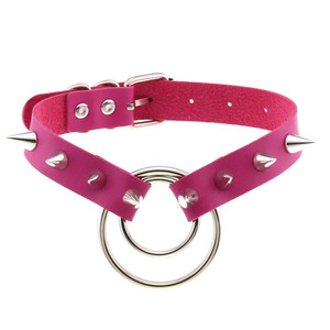 YY Collier ras-du-cou unisexe sexy en cuir style punk avec chaîne à maillons, rivets et double anneau en O, collier de bondage pour anniversaire - Product Image 5