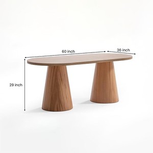 Table à manger ovale en chêne massif naturel avec base à double piétement 60x36x29 pouces, style moderne minimaliste, 6 places - Product Image 6