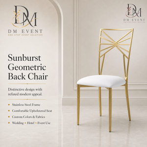 Gold Geometric Starburst Back Stainless Steel Event <b>Chair</b> with White Cushion for Wedding and Hotel Banquets Wholesale Seating - Product Image 1